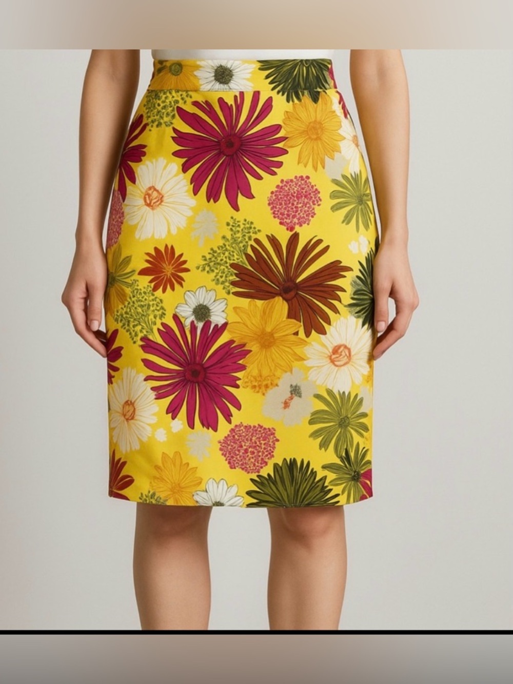 7th Avenue Design Studio Yellow Floral Pencil Skirt – Size L (A174)✨